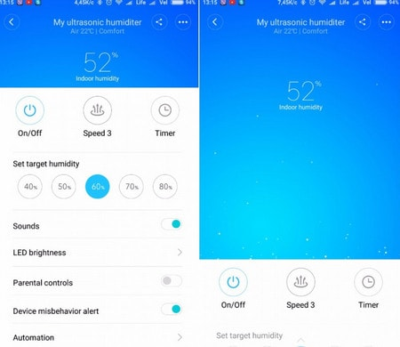 Приложение Mi Home для управления Xiaomi Smartmi Zhimi Air Humidifier Меню приложения Mi Home для управления Xiaomi Smartmi Zhimi Air Humidifier